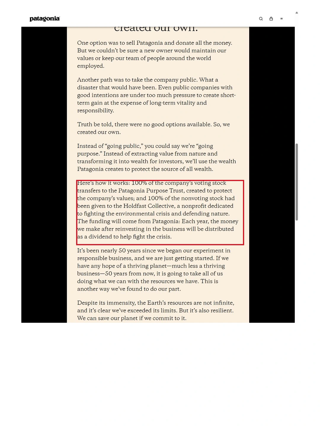 Patagonia:公司再投资后的分配用途