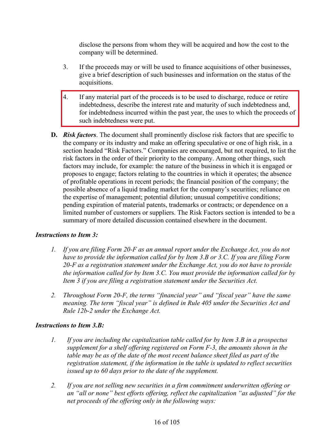 SEC Form 20-F 第16页 Item 3.C.4 募集资金用于偿债的披露要求，红框标示原文