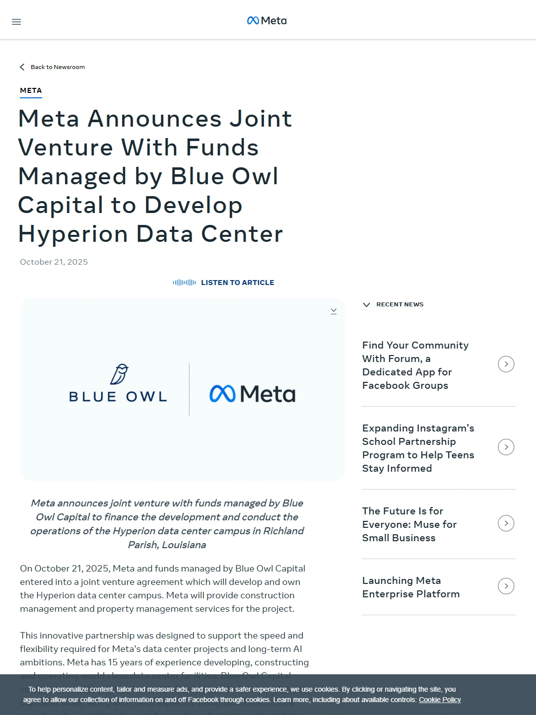 Meta announces joint venture to develop Hyperion identity P01