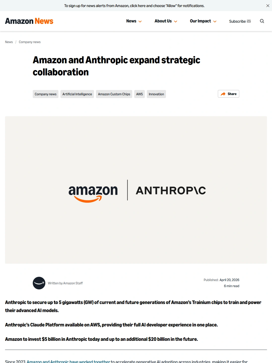 Amazon and Anthropic expand strategic collaboration identity P01