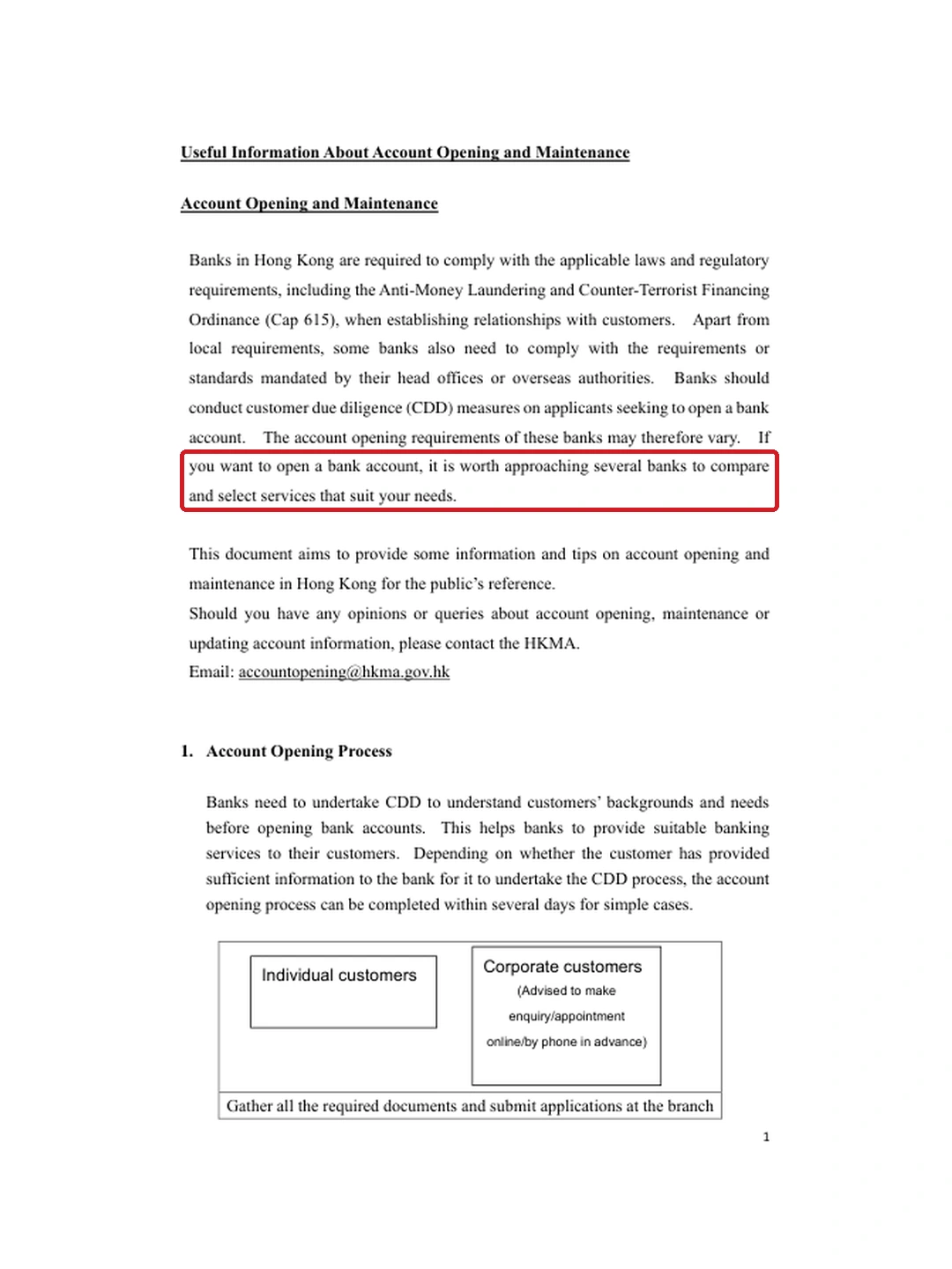 HKMA: Useful Information about Account Opening and Maintenance