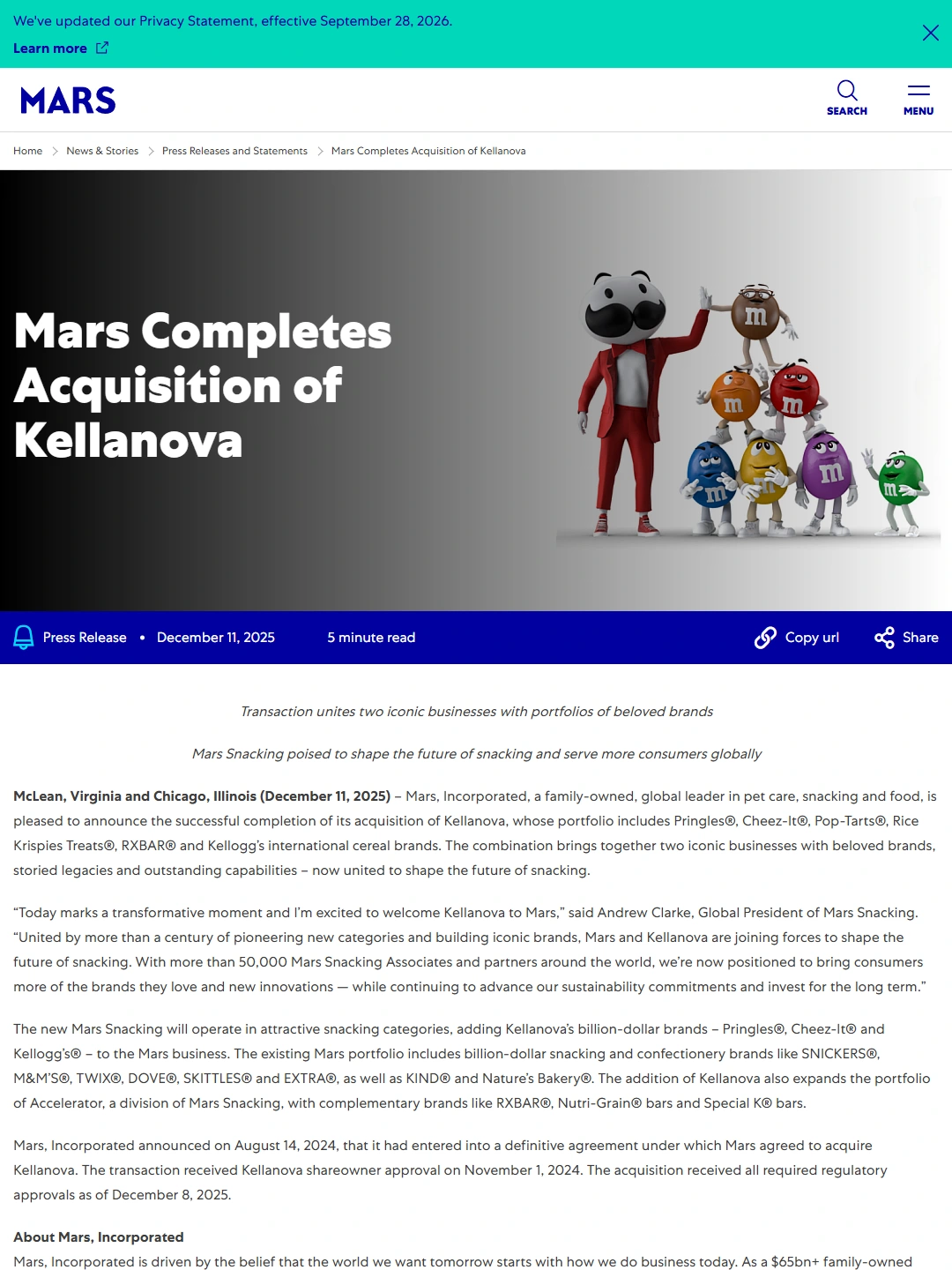 Mars completes acquisition of Kellanova identity P01