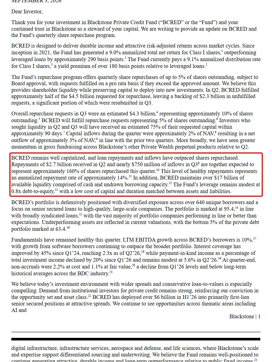 BCRED Q3 Distribution and Tender Offer Update