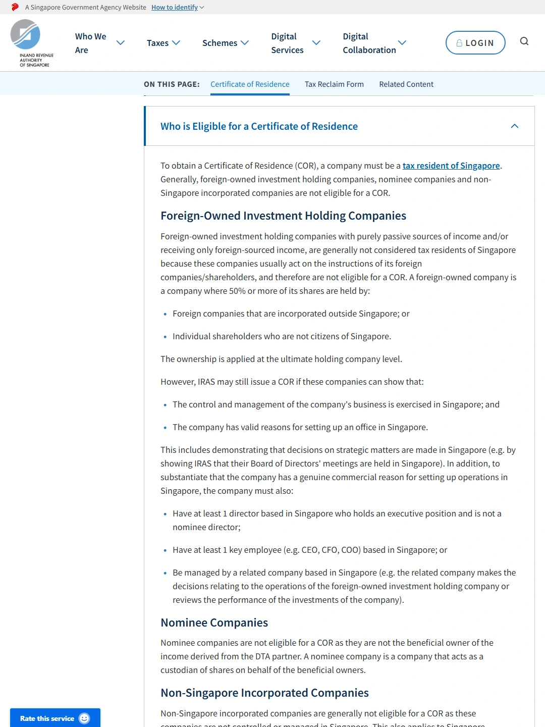 IRAS: Applying for a Certificate of Residence / Tax Reclaim Form