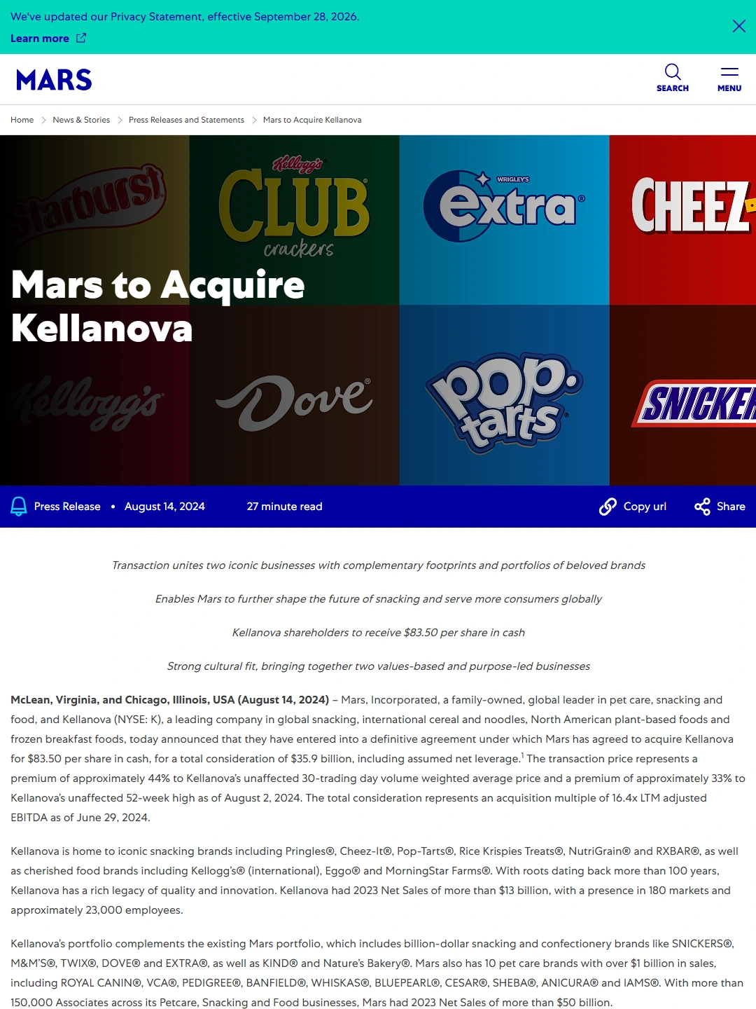 Mars to acquire Kellanova identity P01