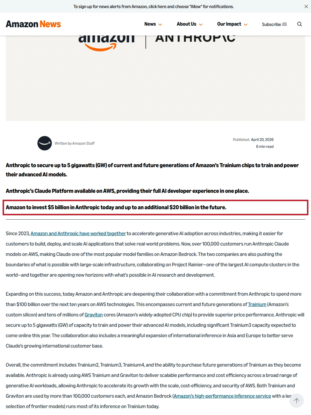 Amazon and Anthropic expand strategic collaboration focus P01