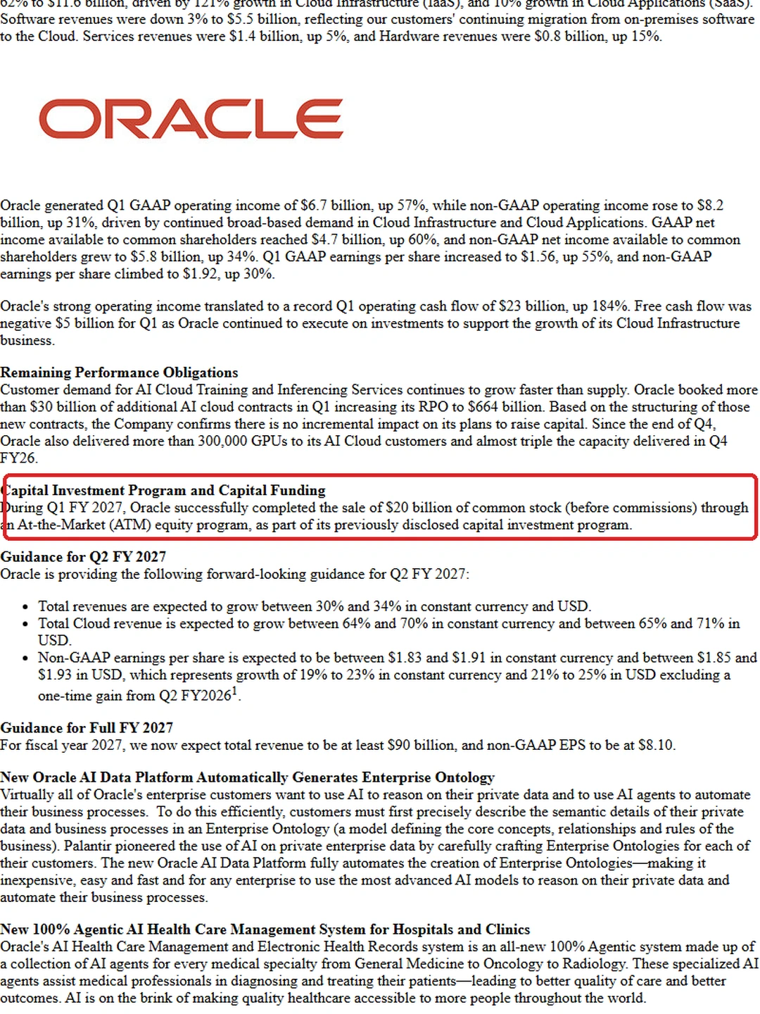 Oracle Announces Q1 Results Driven by Triple Digit Growth in Cloud Infrastructure Revenues