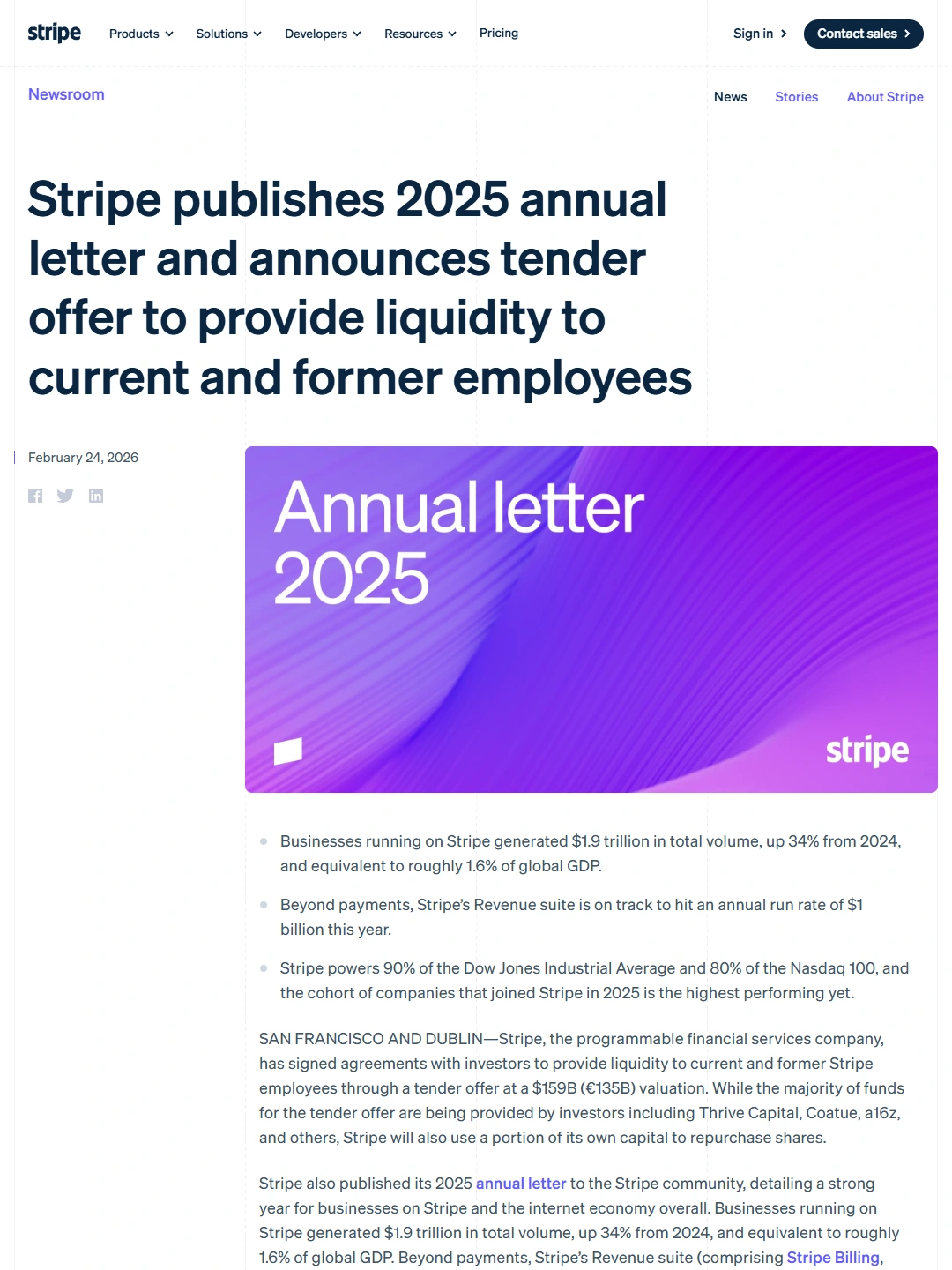 Stripe 2025 annual letter and employee tender offer identity P01