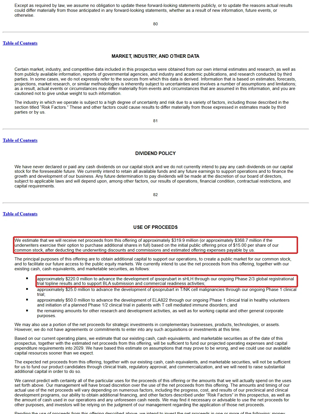 Electra final prospectus / Use of Proceeds